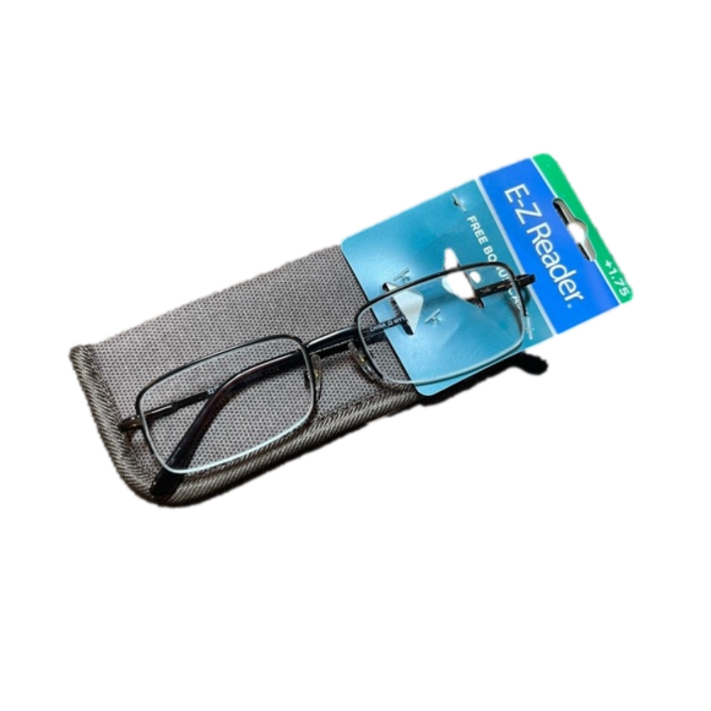 E-Z reader reading glasses wire frame +1.75 w/matching pouch. NEW.